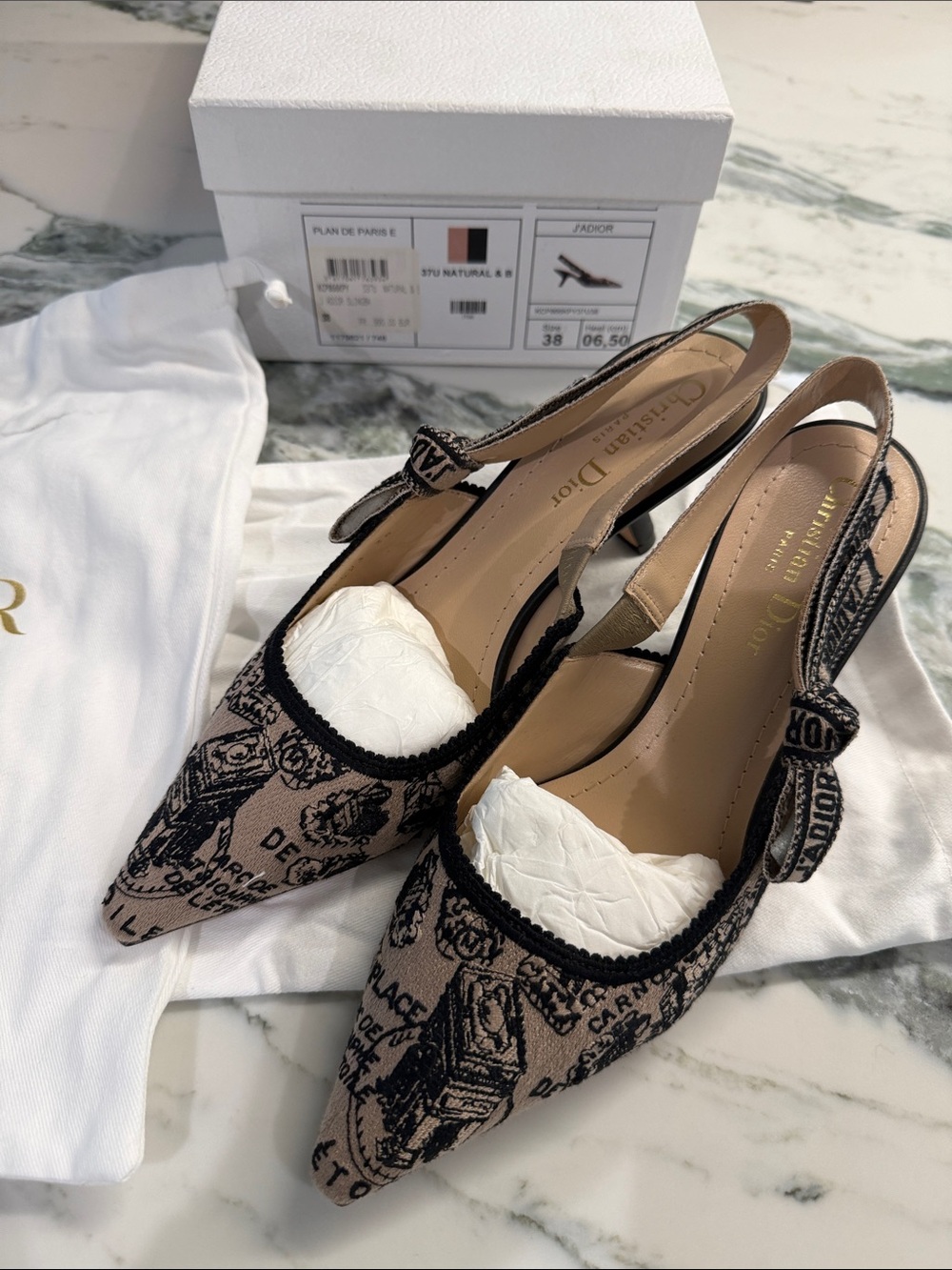 Brand New Dior Black and Beige J'Adior Pointed Slingback Pumps